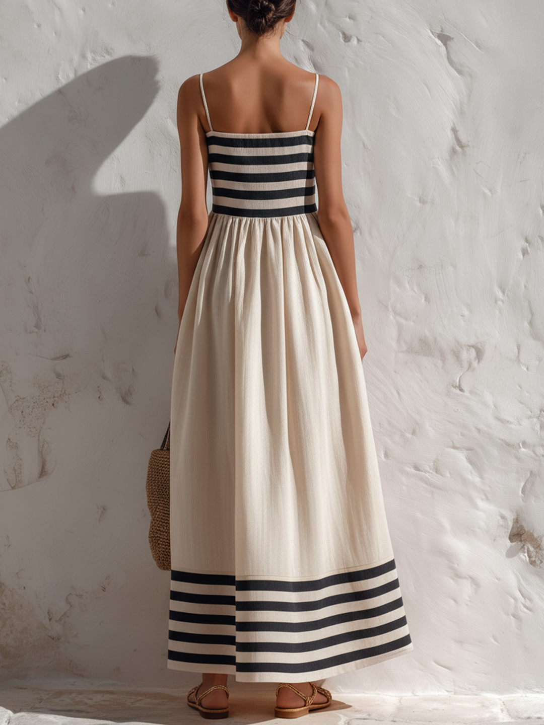 Alexia | Maxi abito con spalline e righe a contrasto