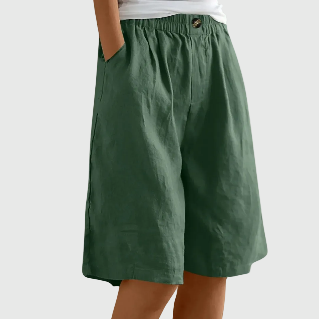 Pantaloni corti larghi fino al ginocchio con cintura elastica e tasche