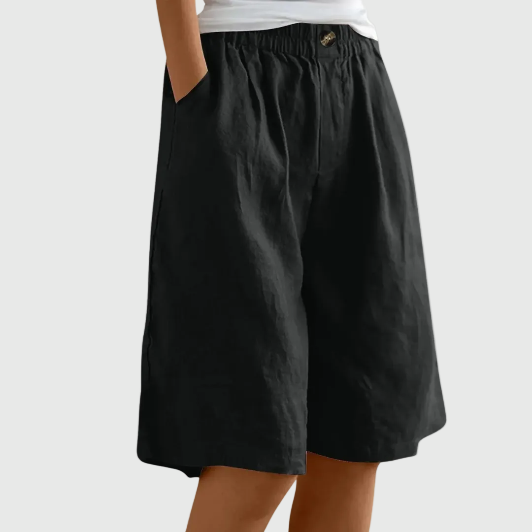 Pantaloni corti larghi fino al ginocchio con cintura elastica e tasche