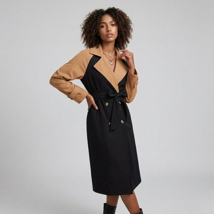 Trench elegante in misto poliestere e cotone con cintura regolabile