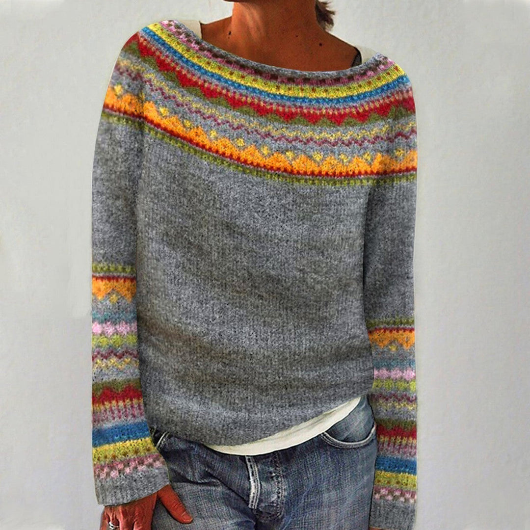 Maglione multicolore con motivo nordico e aspetto artigianale
