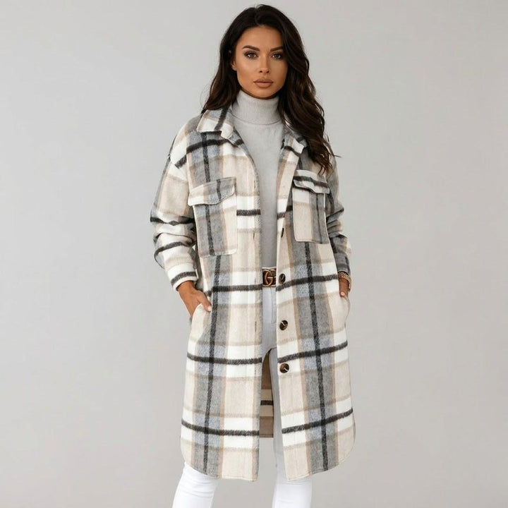 Cappotto elegante in misto lana con taglio dritto e motivo a quadri