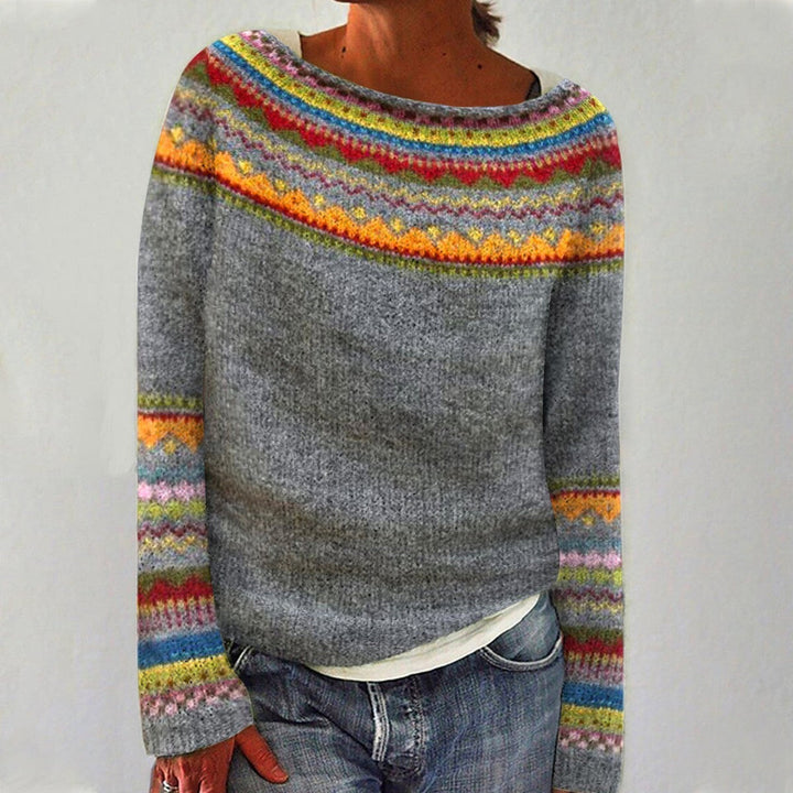 Maglione multicolore con motivo nordico e aspetto artigianale