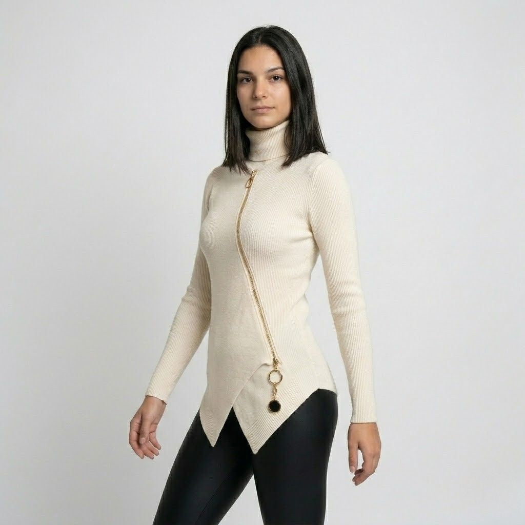 Maglione strutturato in misto poliestere e viscosa con dettaglio asimmetrico in stile moderno