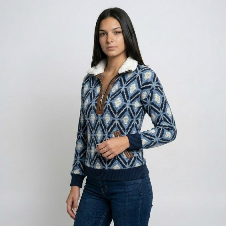 Maglione lavorato a maglia con collo alto e zip a metà