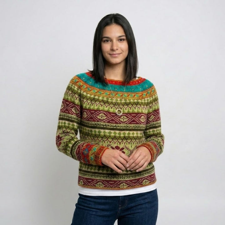Maglione in misto acrilico e poliestere con motivo etnico