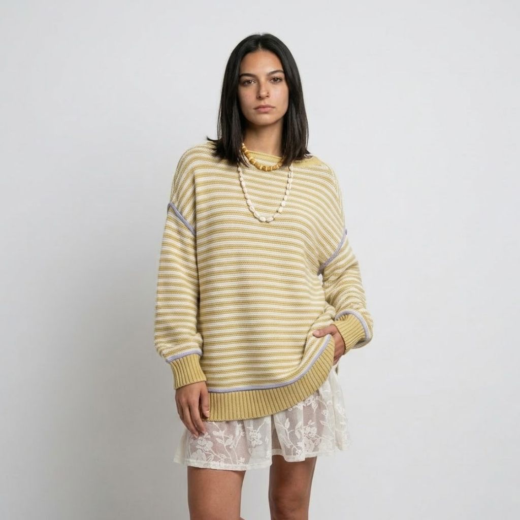 Maglione in cotone con taglio loose e strisce vivaci per ogni giorno