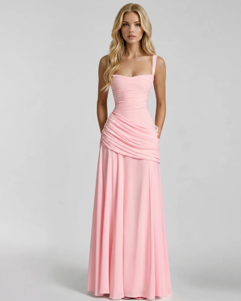 Vera | Maxi abito con scollatura quadrata arricciata