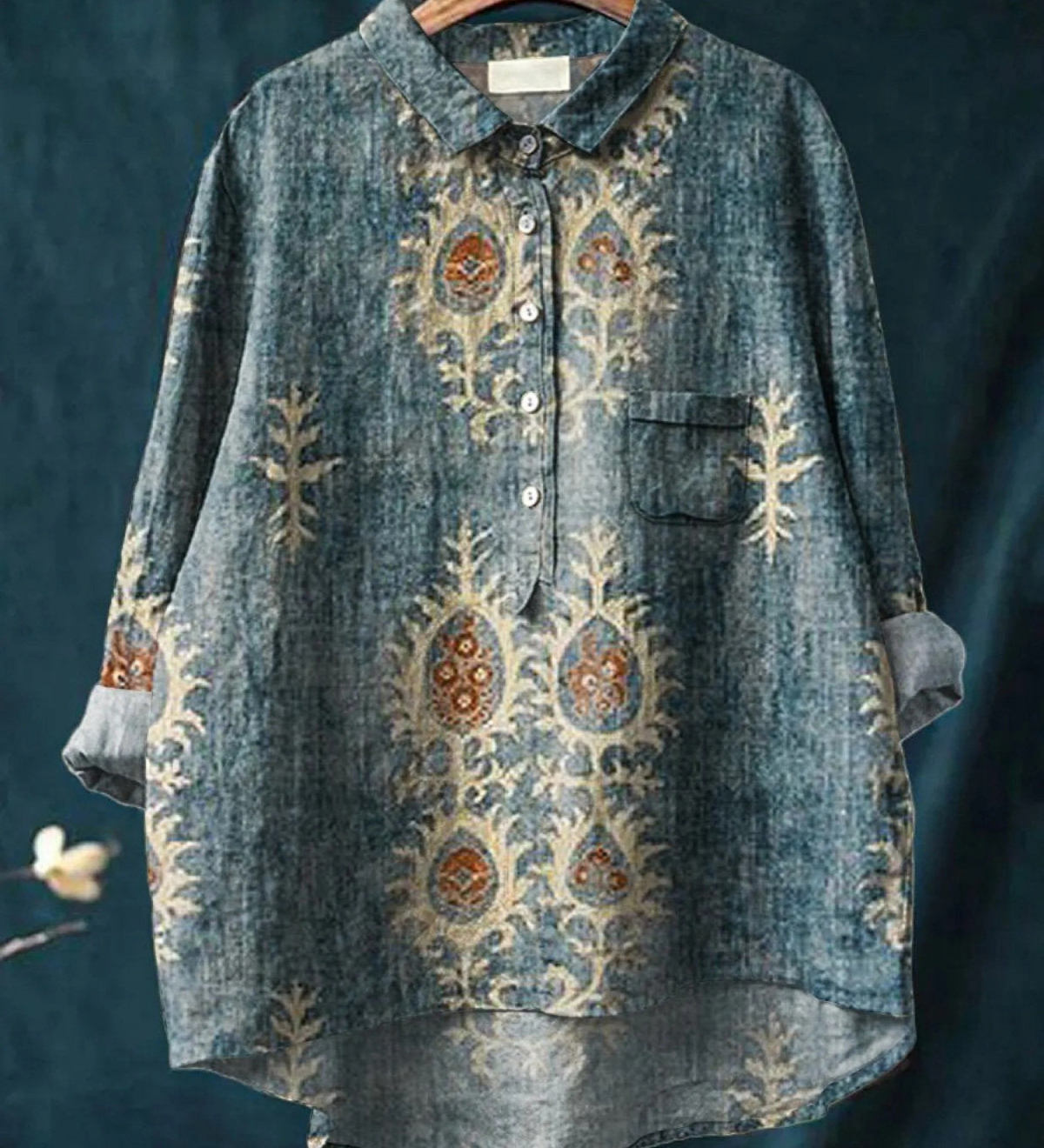 Diana - Vintage etnická ležérna košeľa s kvetovaným vzorom