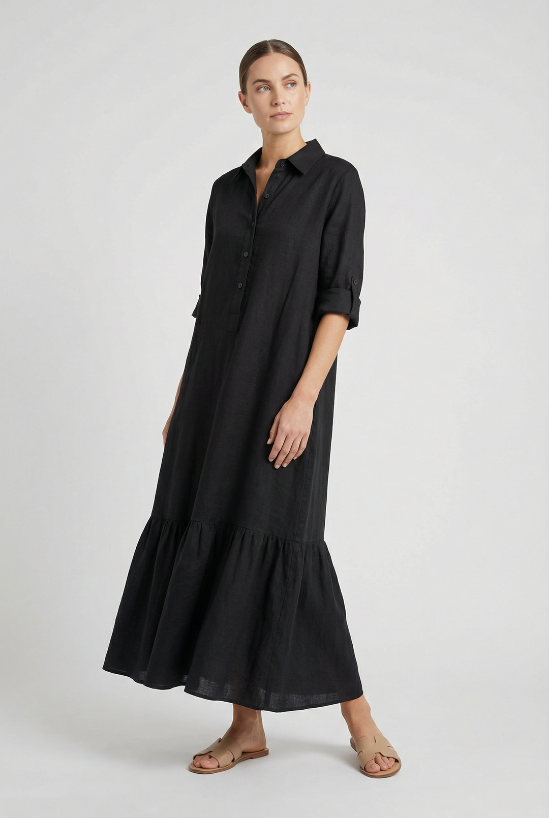 Nela | Maxi abito floreale bianco e nero