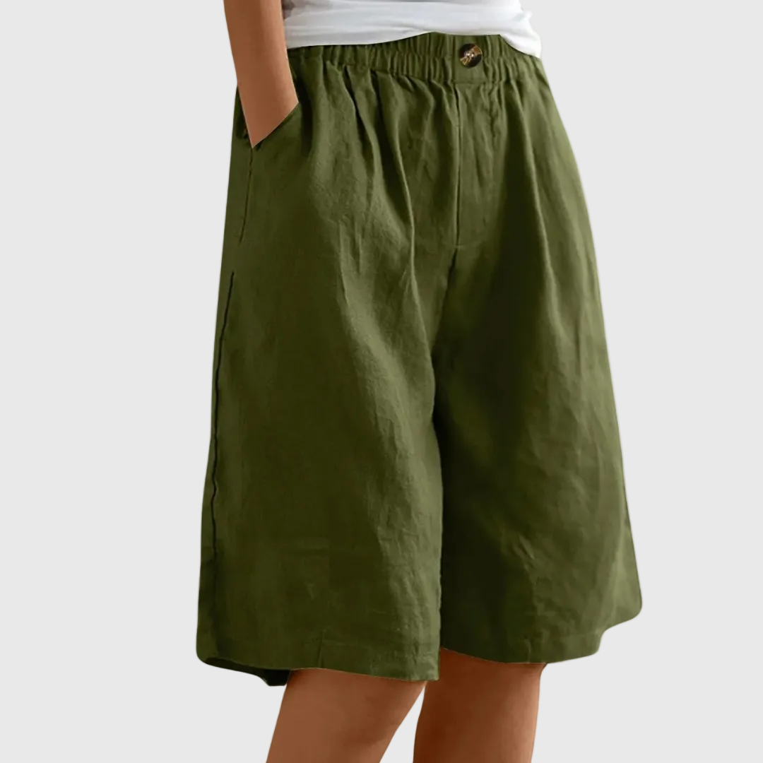 Pantaloni corti larghi fino al ginocchio con cintura elastica e tasche