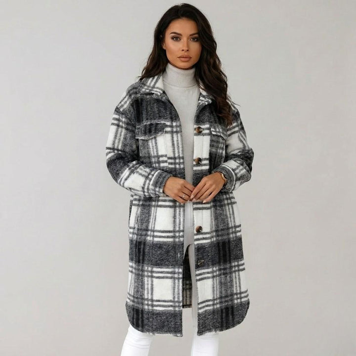 Cappotto elegante in misto lana con taglio dritto e motivo a quadri