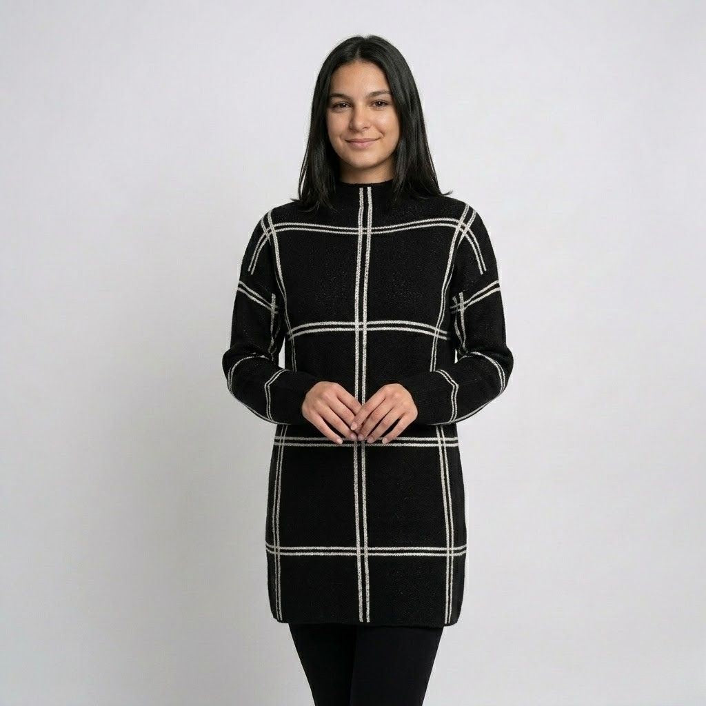 Maglione lungo lavorato a maglia in misto acrilico e poliestere con motivo geometrico in stile urbano