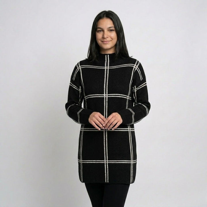 Maglione lungo lavorato a maglia in misto acrilico e poliestere con motivo geometrico in stile urbano