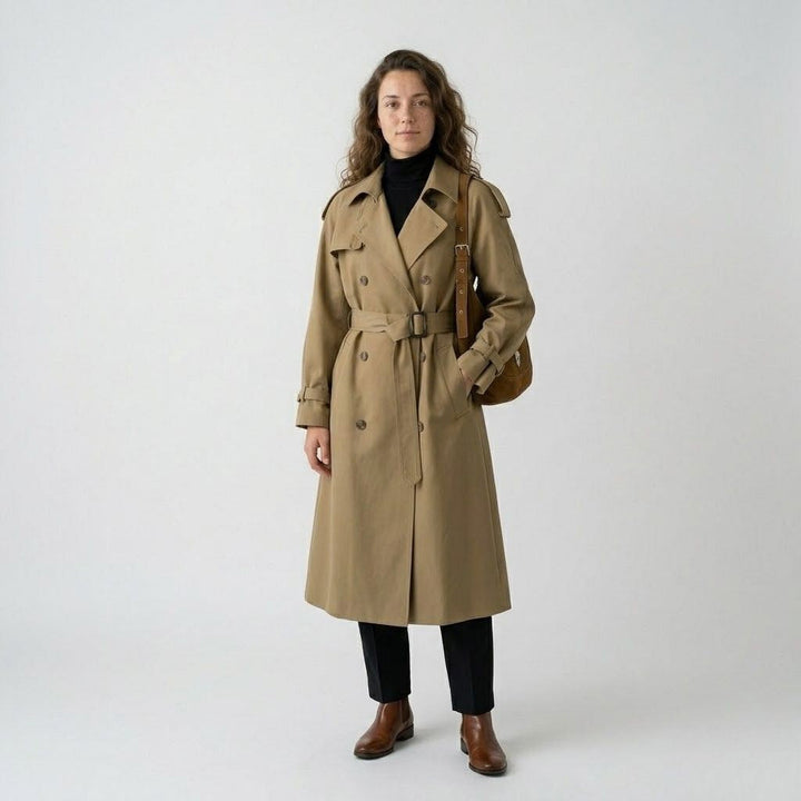Trench lungo classico con cintura regolabile
