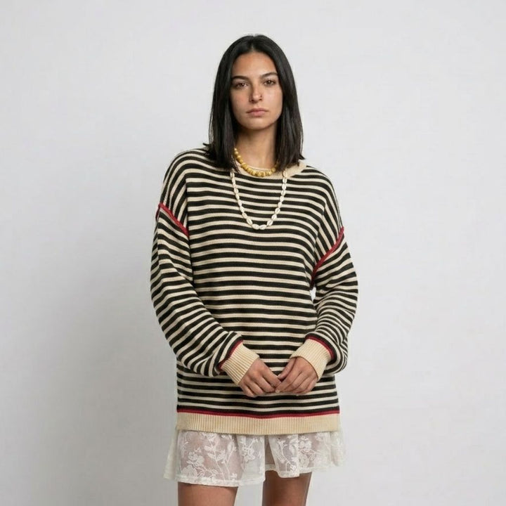 Maglione in cotone con taglio loose e strisce vivaci per ogni giorno