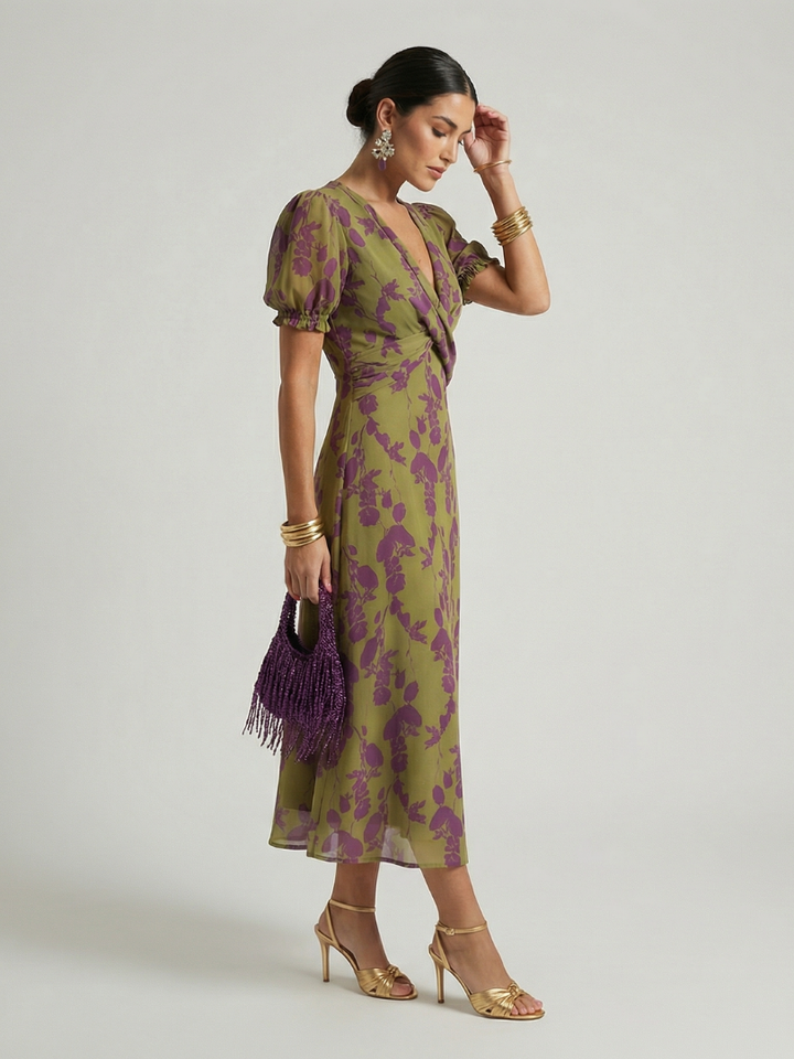 Nerina | Abito midi floreale con scollatura avvolgente