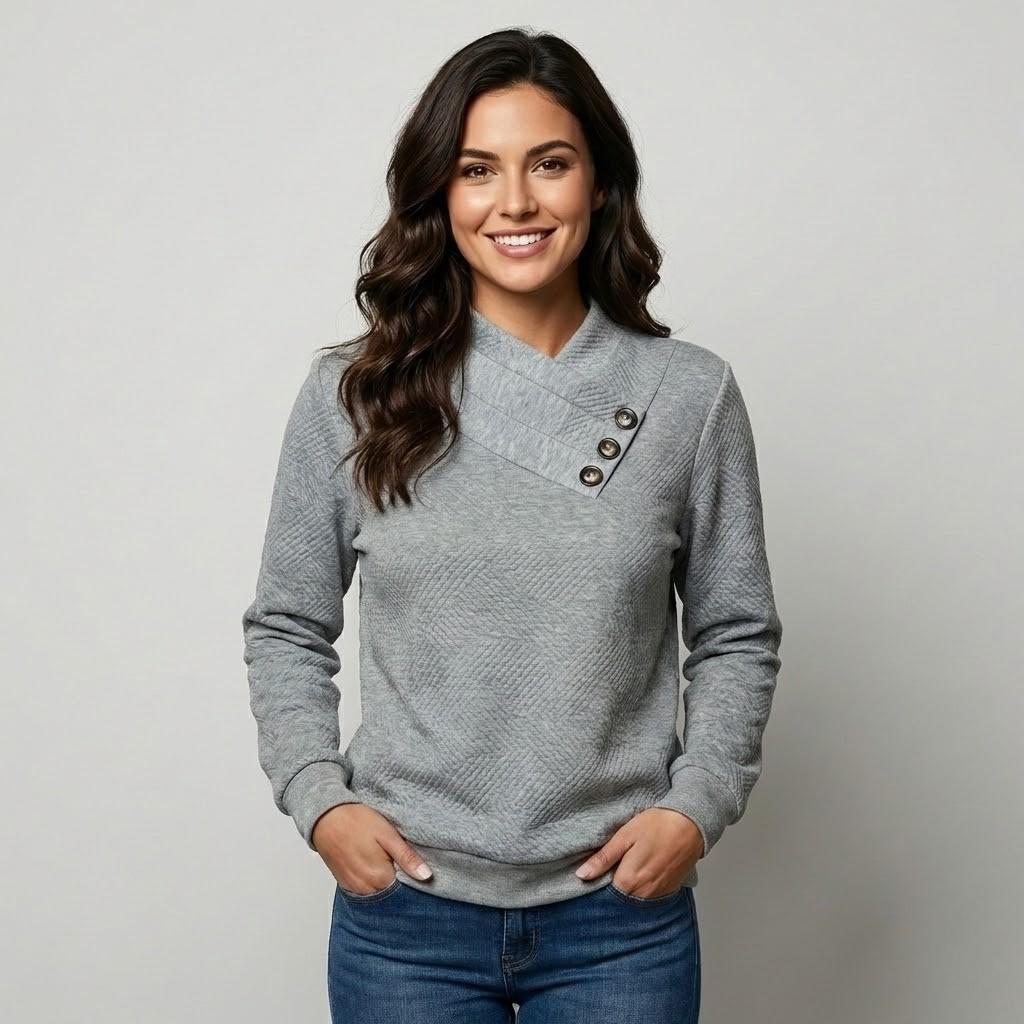 Maglione intrecciato con scollo incrociato e dettaglio elegante