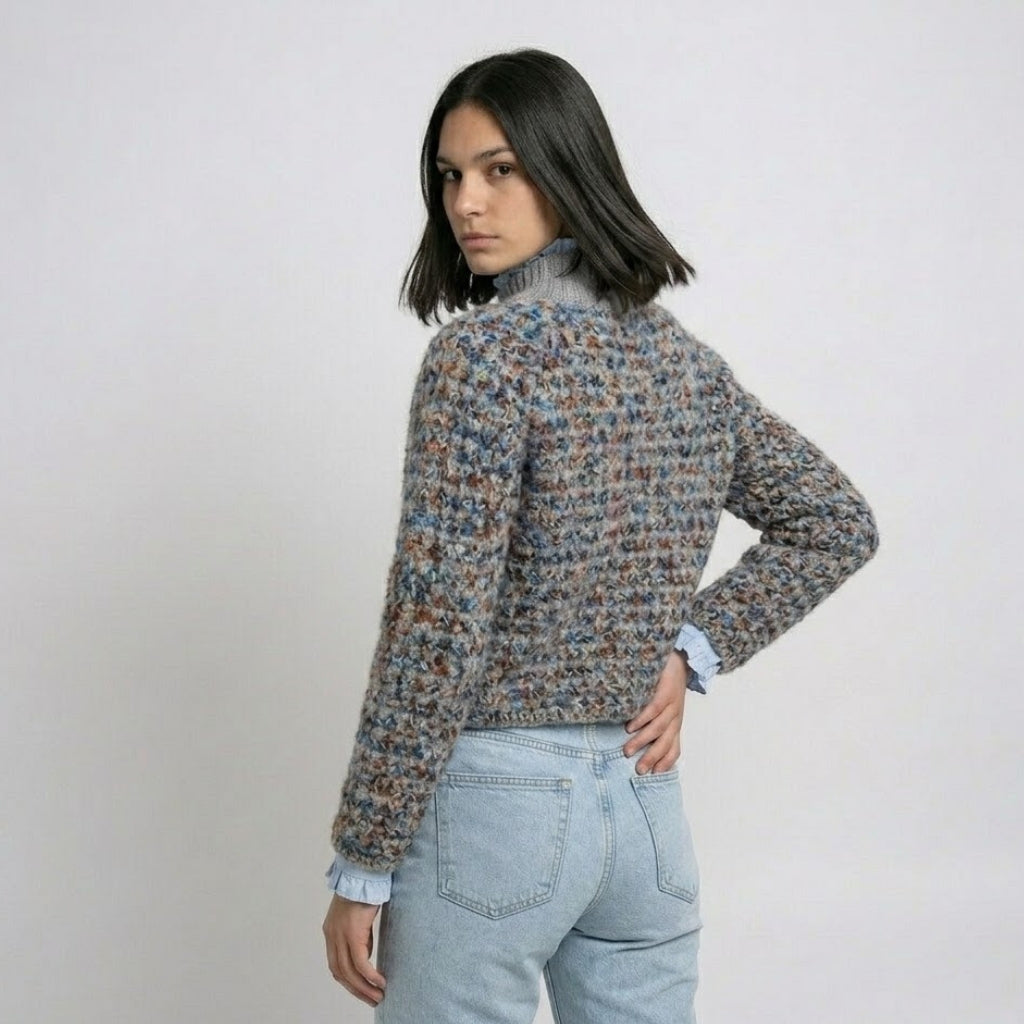 Maglione in misto acrilico e poliestere con collo alto e motivo multicolore