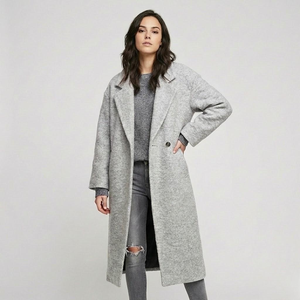 Cappotto lungo in lana dritto con un motivo a quadri marcato