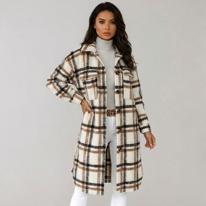 Cappotto elegante in misto lana con taglio dritto e motivo a quadri