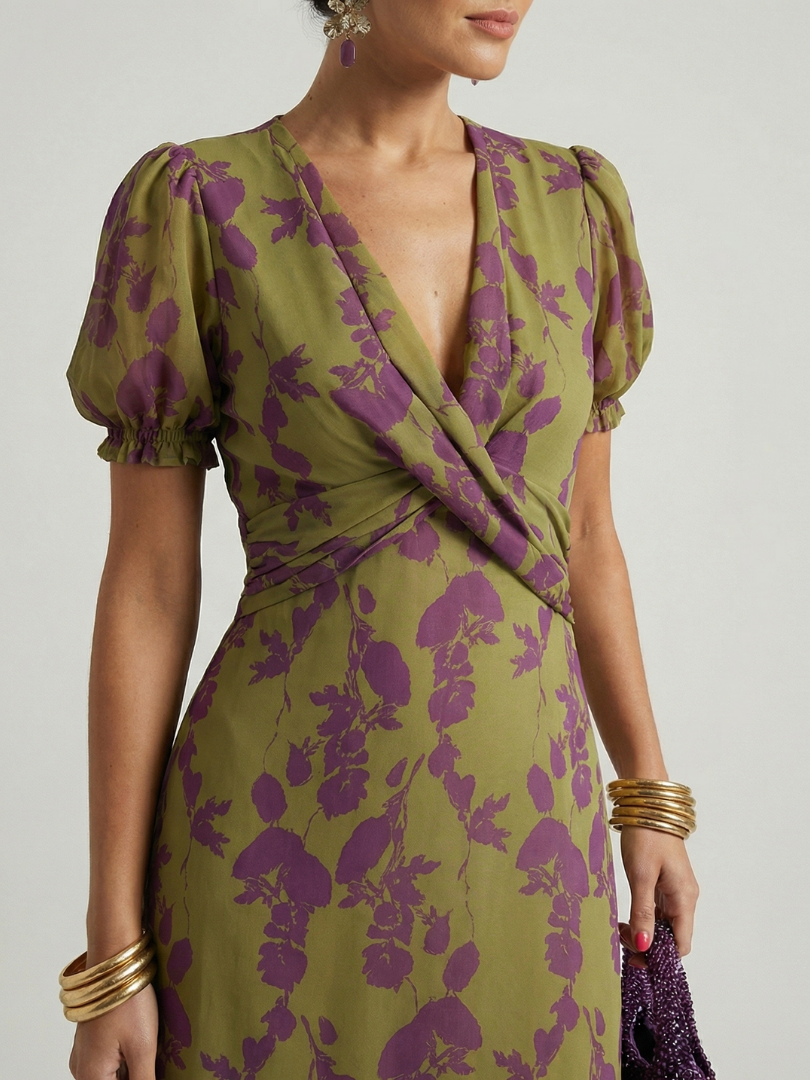 Nerina | Abito midi floreale con scollo avvolgente