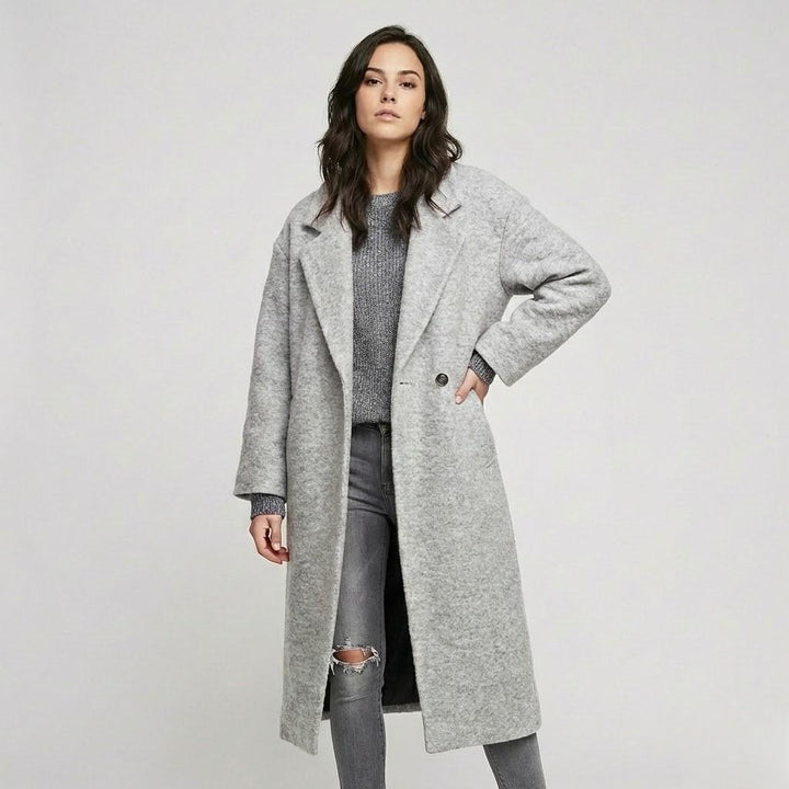 Cappotto lungo in lana dritto con un motivo tartan evidente