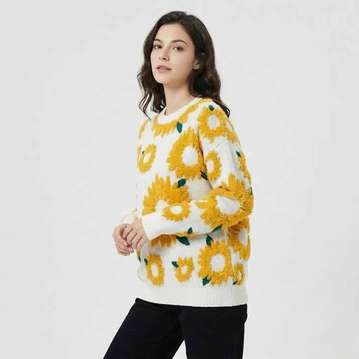 Maglione lavorato a maglia con taglio ampio e motivo floreale