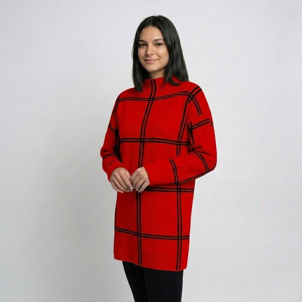 Maglione lungo lavorato a maglia in misto acrilico e poliestere con motivo geometrico in stile urbano