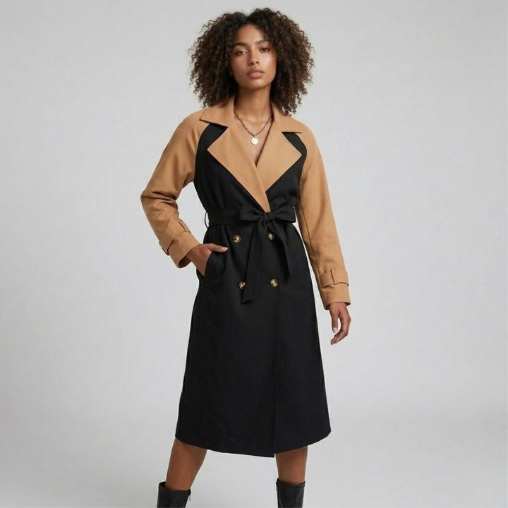 Trench elegante in misto poliestere e cotone con cintura regolabile