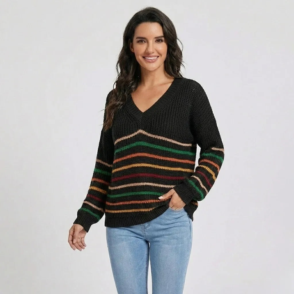 Maglione a maglia morbido con sottili righe in stile casual elegante