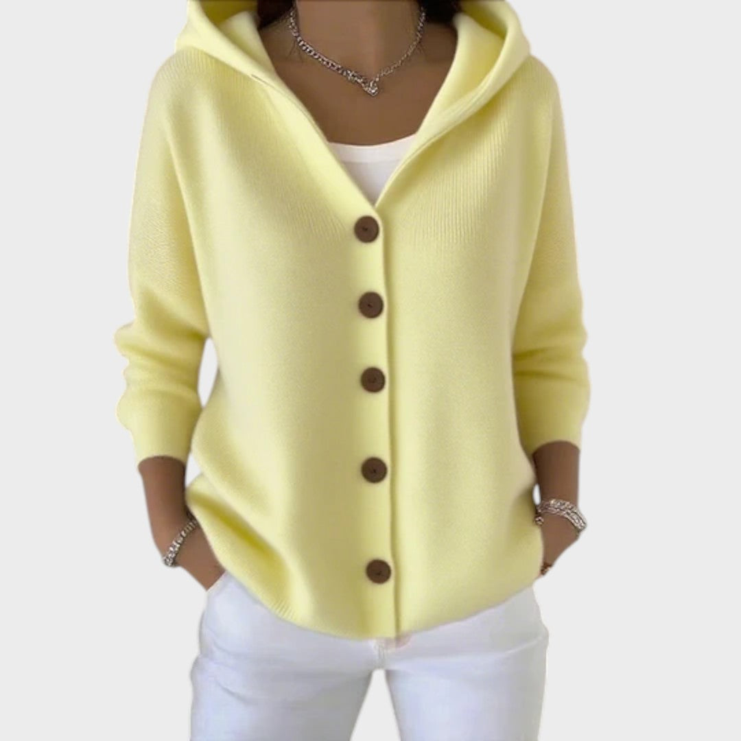 Cardigan da donna con cappuccio e bottoni