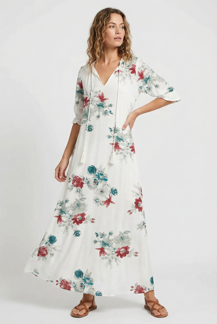 Denisa | Abito maxi floreale con scollatura a V