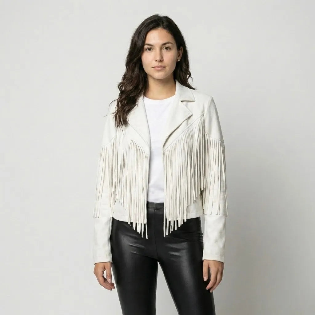 Giacca corta strutturata con aspetto scamosciato e frange in stile boho