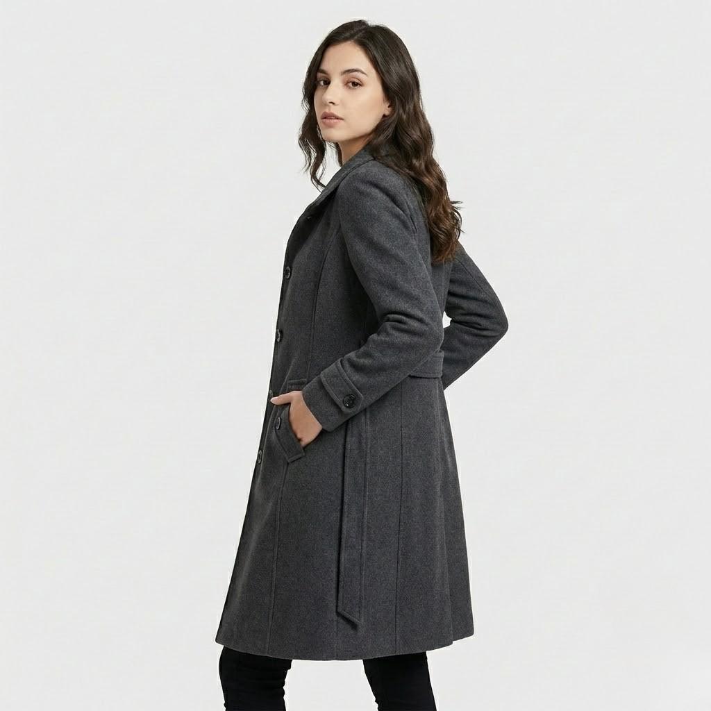 Cappotto elegante in misto lana con taglio aderente in stile urbano