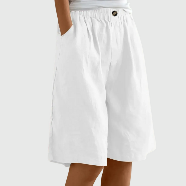 Pantaloni corti larghi fino al ginocchio con cintura elastica e tasche
