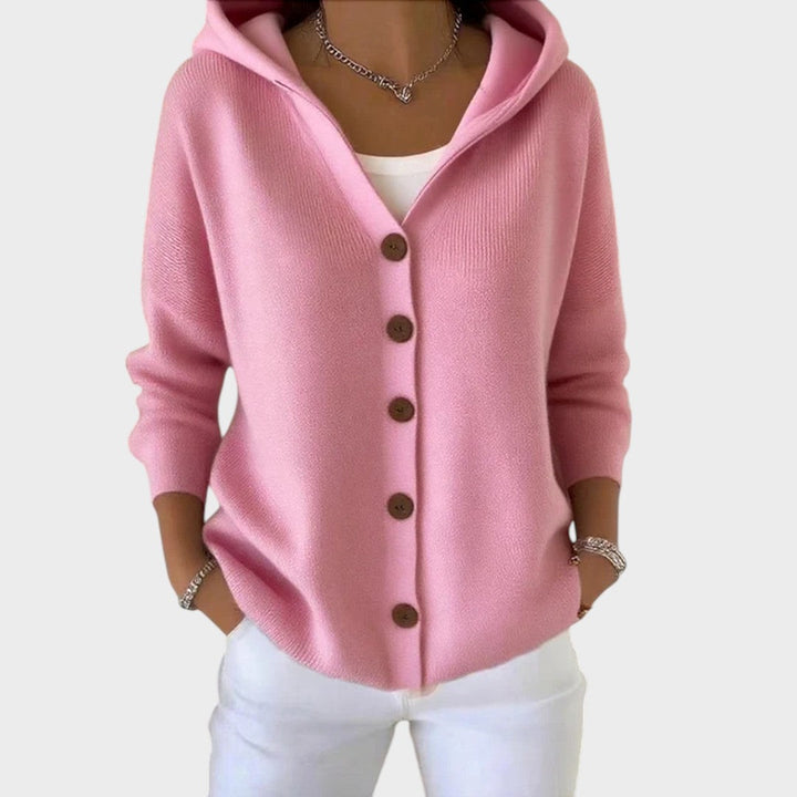 Cardigan da donna con cappuccio e bottoni
