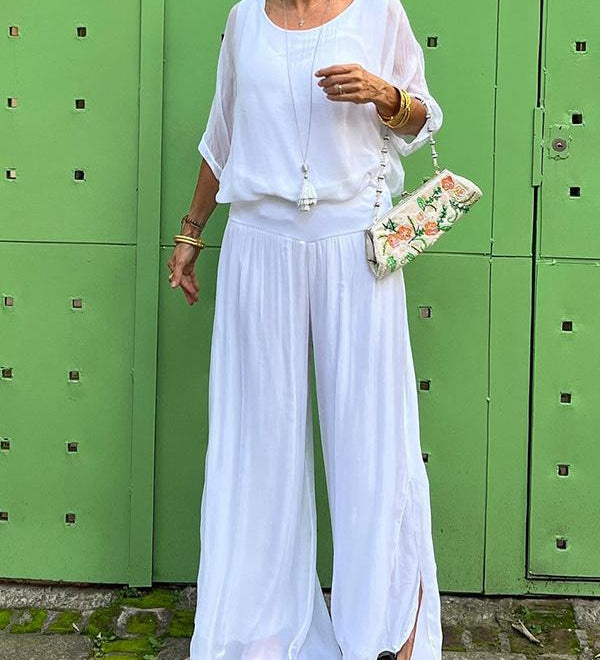 Larisa – Chic letný komplet s voľnými nohavicami