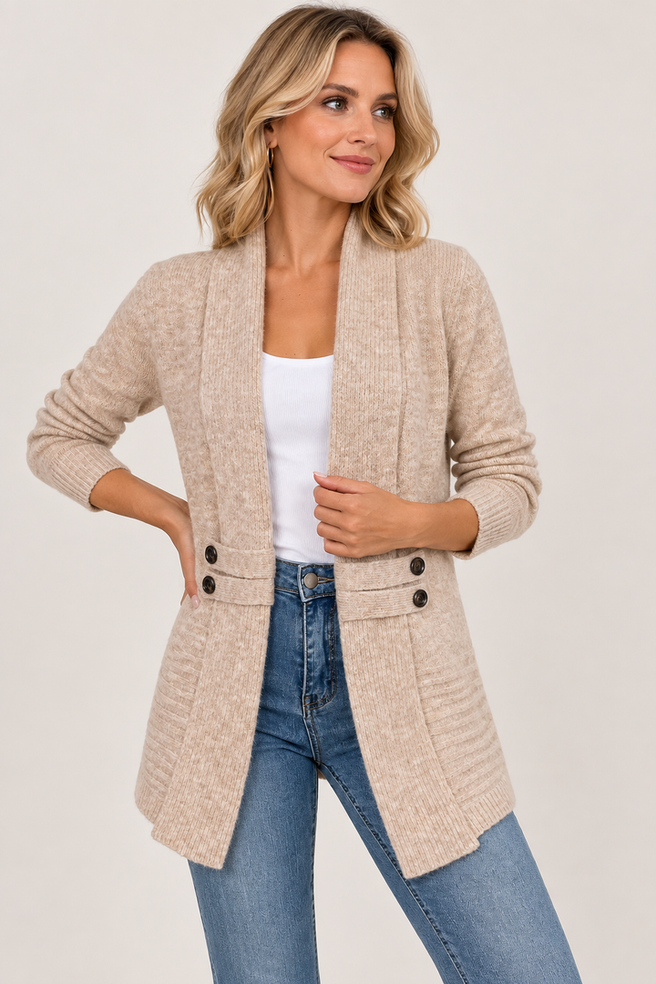 Cardigan lungo in morbido knit con bottoni decorativi