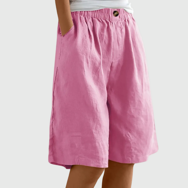 Pantaloni corti larghi fino al ginocchio con cintura elastica e tasche
