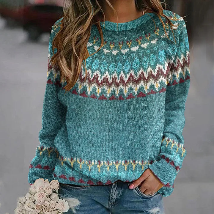 Maglione a maglia blu petrolio con motivo a contrasto