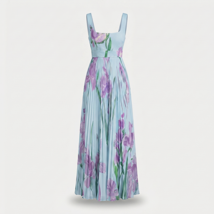 Patrícia | Abito maxi plissettato leggero con scollatura quadrata