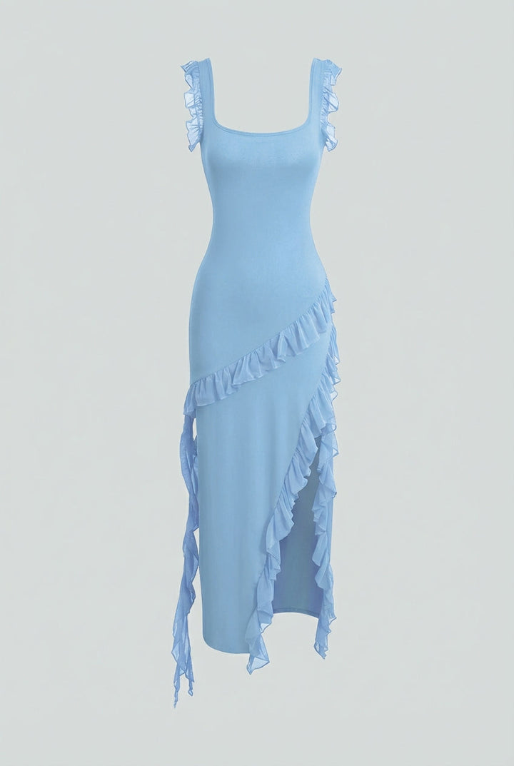 Veronika | Maxi abito blu con alto spacco