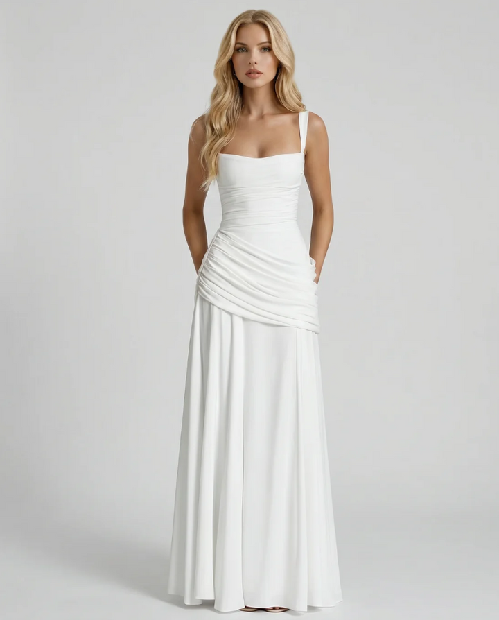 Vera | Maxi abito con scollatura quadrata arricciata