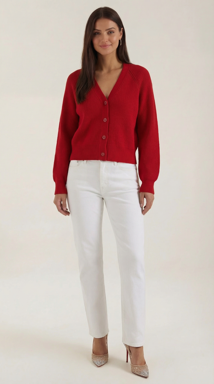 Cardigan lavorato a maglia con scollatura a V e delicati bottoni