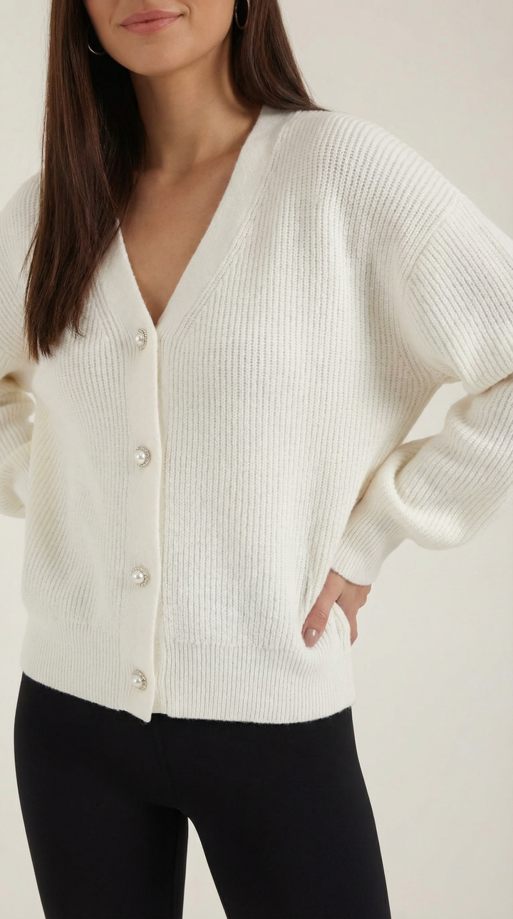Cardigan lavorato a maglia con bottoni effetto madreperla