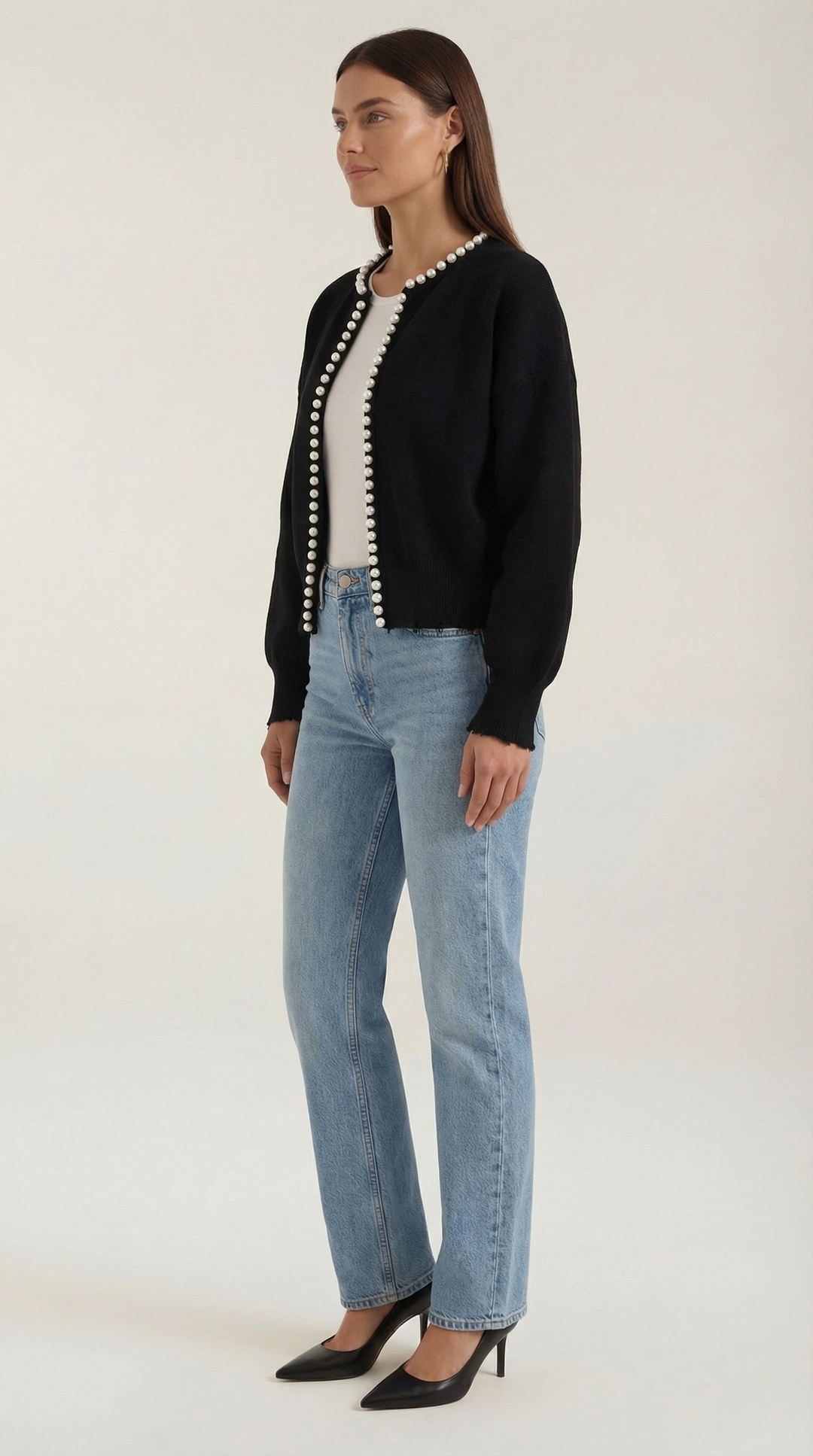 Cardigan lavorato con bottoni in madreperla