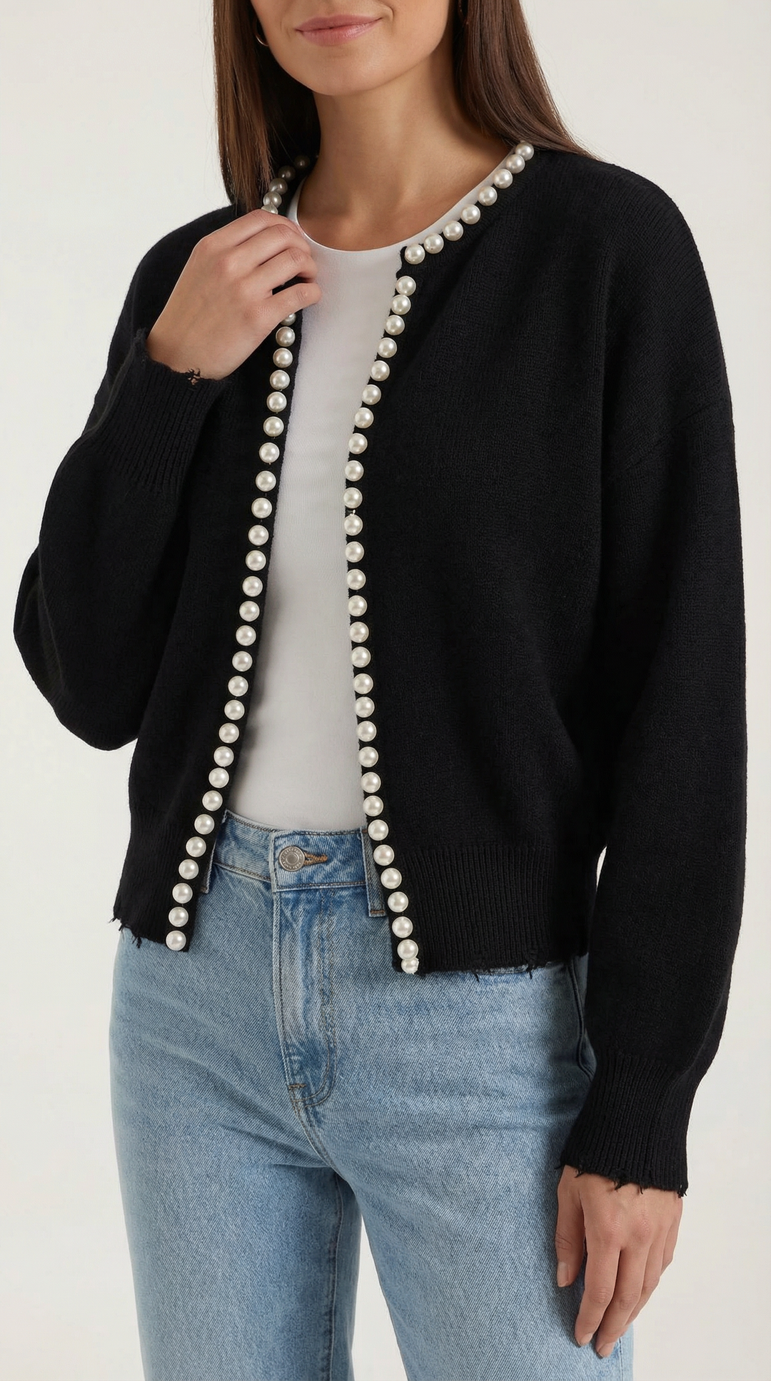 Cardigan lavorato con bottoni in madreperla