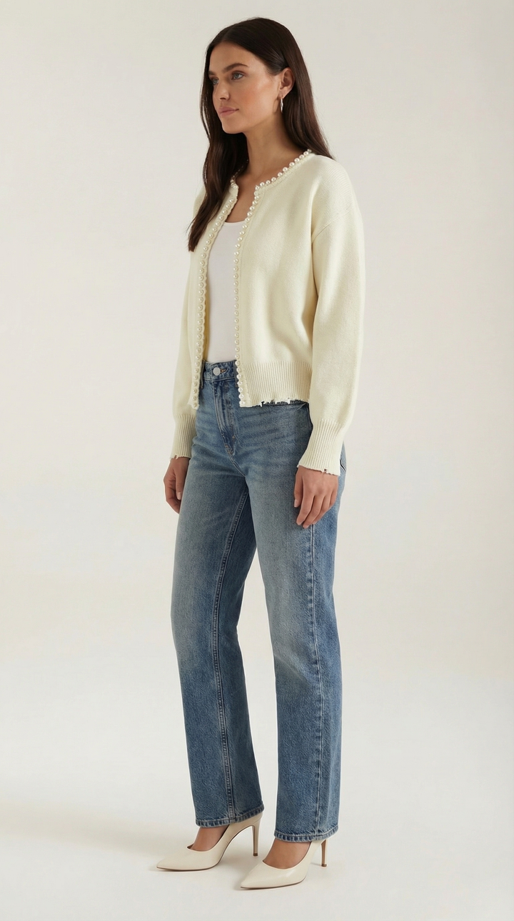 Cardigan lavorato con bottoni in madreperla