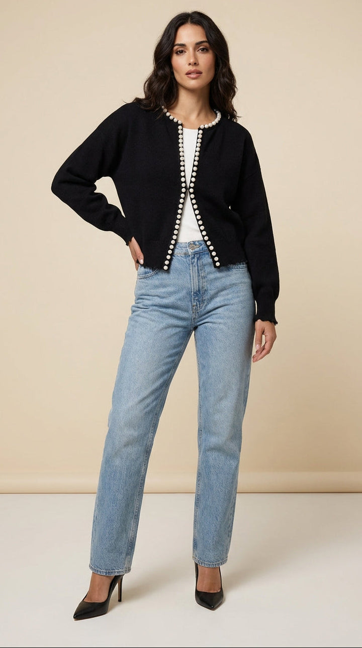 Cardigan lavorato con bottoni in madreperla